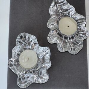 Vintage Crystal Leaf Set Of 2 Tea Light Candleholder